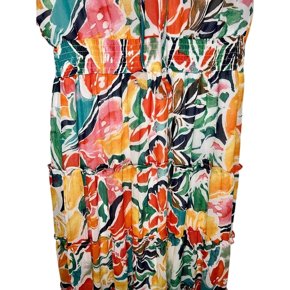 1. State Size L Tiered Sleeveless Multicolor Ruffle Floral Maxi Dress smocked - Picture 2 of 9